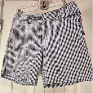 LANDS END Womens 8 Fit 2 Blue & White Seersucker Checkered Shorts